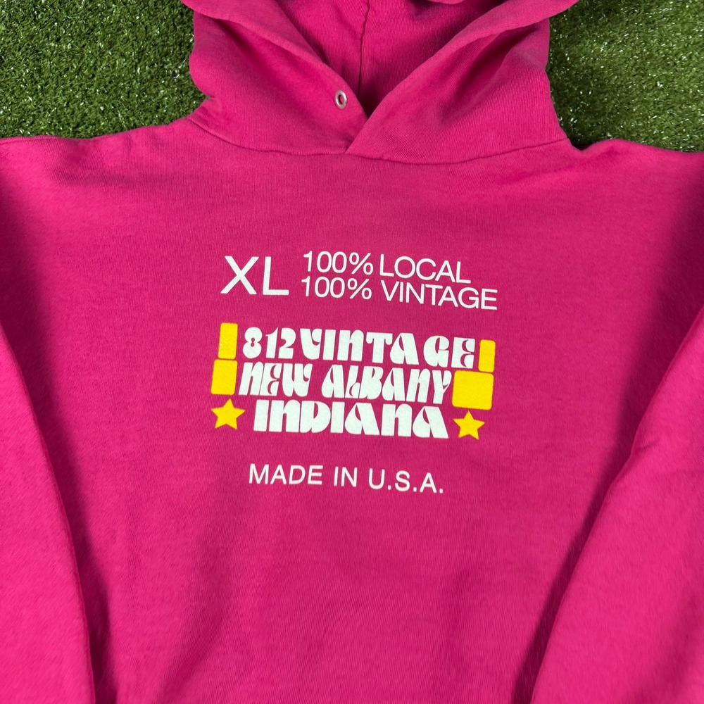 Chic 812 Vintage New Albany Indiana Hoodie Pink Made in USA Men Large XL Graphic - Picture 3 of 6
